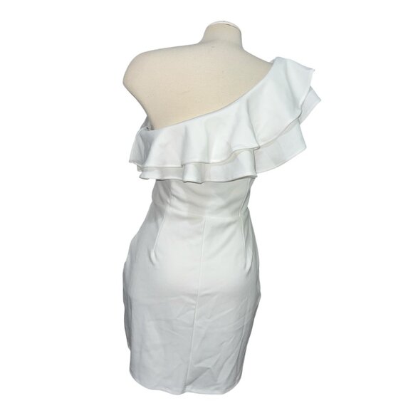 Lulus Enticing Behavior White Ruffled One-Shoulder Mini Dress Sz Large White - Picture 9 of 13